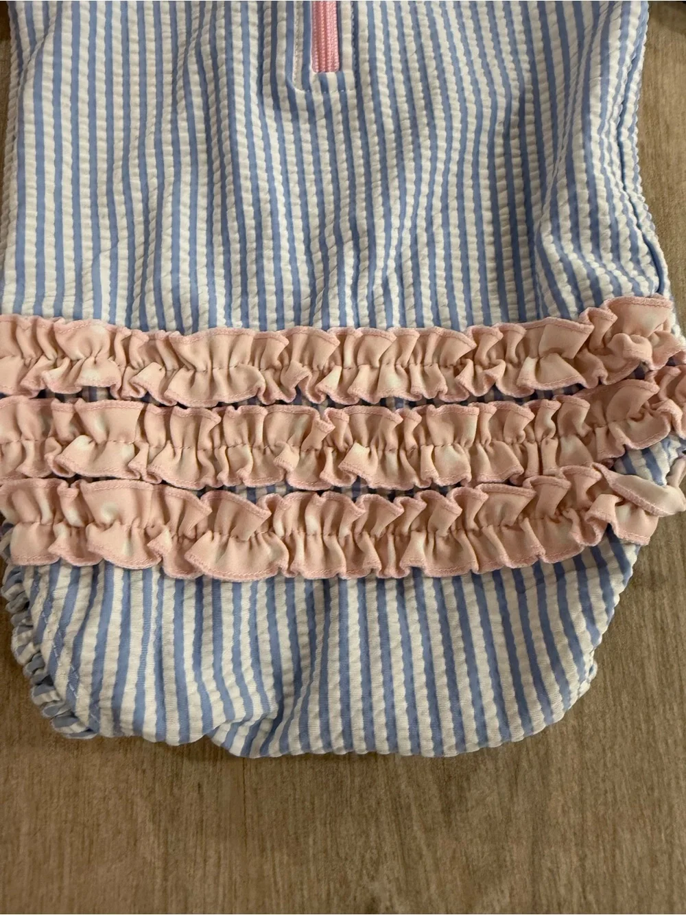 Ruffle Butt’s Baby Girls Seersucker Stripe Rashguard One Piece Swimsuit 6-12 mo